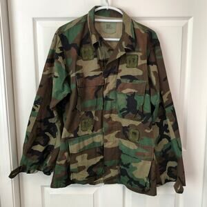 Army Jacket Mens Size M Brown Green Camouflage Military Woodland Combat Coat